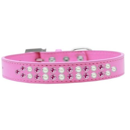 UNCONDITIONAL LOVE Two Row Pearl & Pink Crystal Dog CollarBright Pink Size 14 UN811411